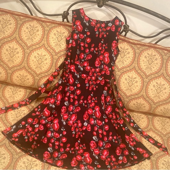 Red roses Rockabilly retro sleeveless swing dress - Picture 14 of 15